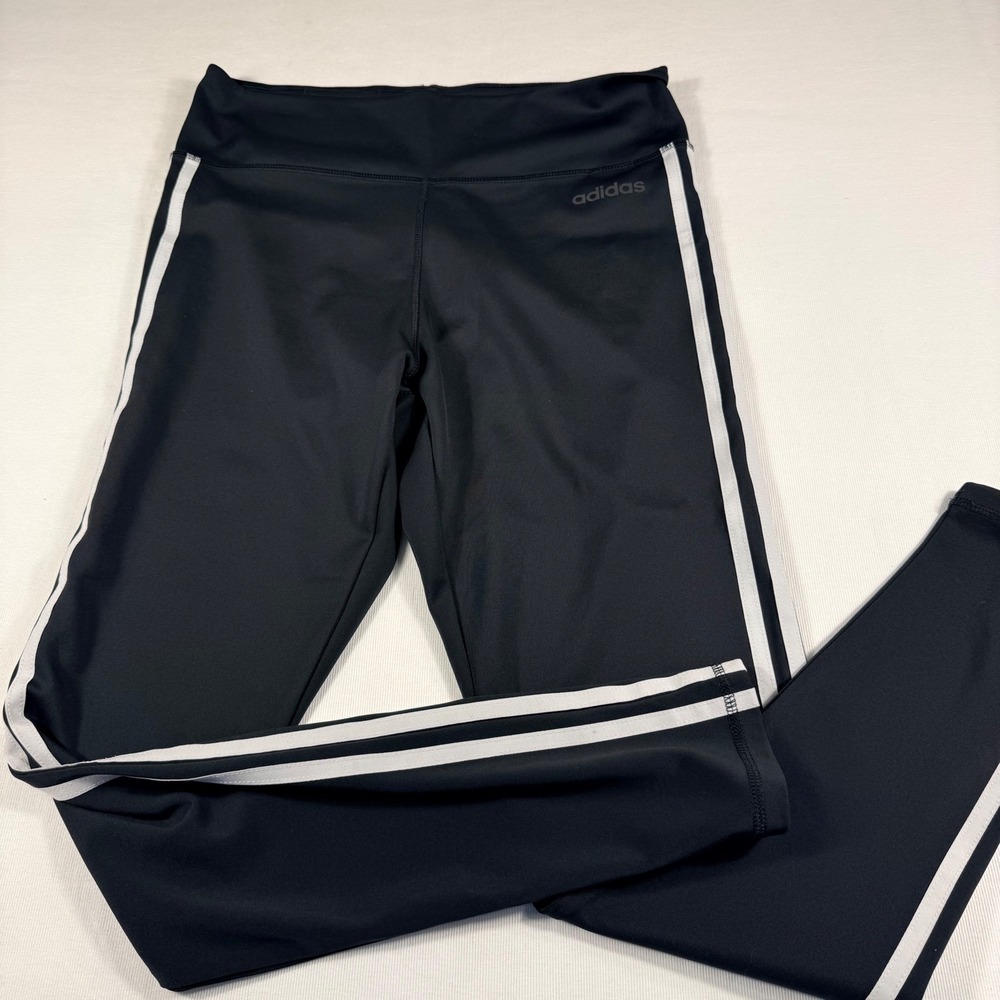 Adidas Climalite Leggings Large Black White 3-Stripe High Rise Activewear